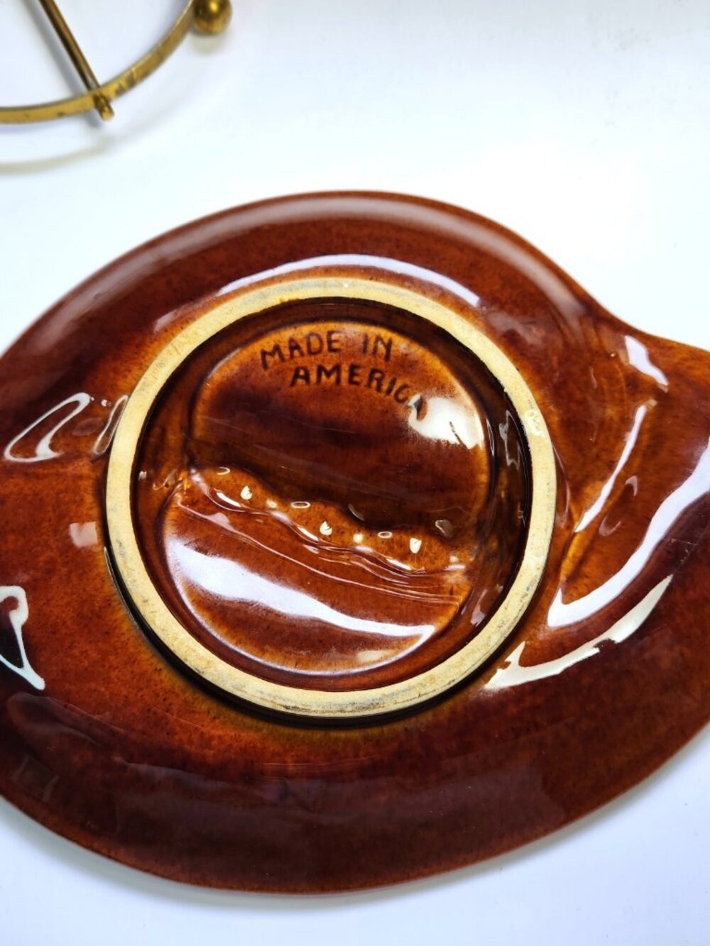 Vintage Mid Century Ceramic Ashtray Brown Turquoise Drip Glaze Pottery and Stand - Picture 9 of 9